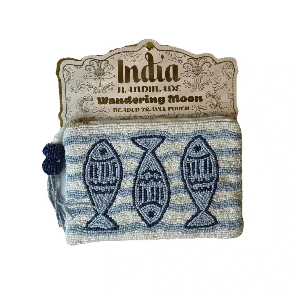 Handcrafted Mace In India Wandering Moon Fish Beaded Bag Purse Viral NEW Rare